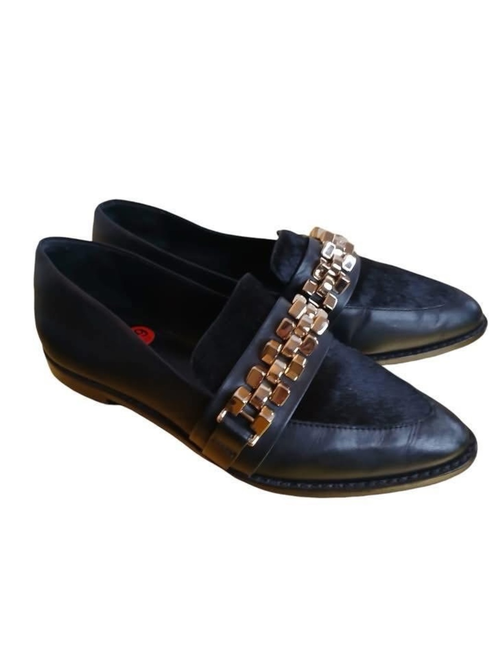 Black Women's Chain-Detail Leather Loafers
